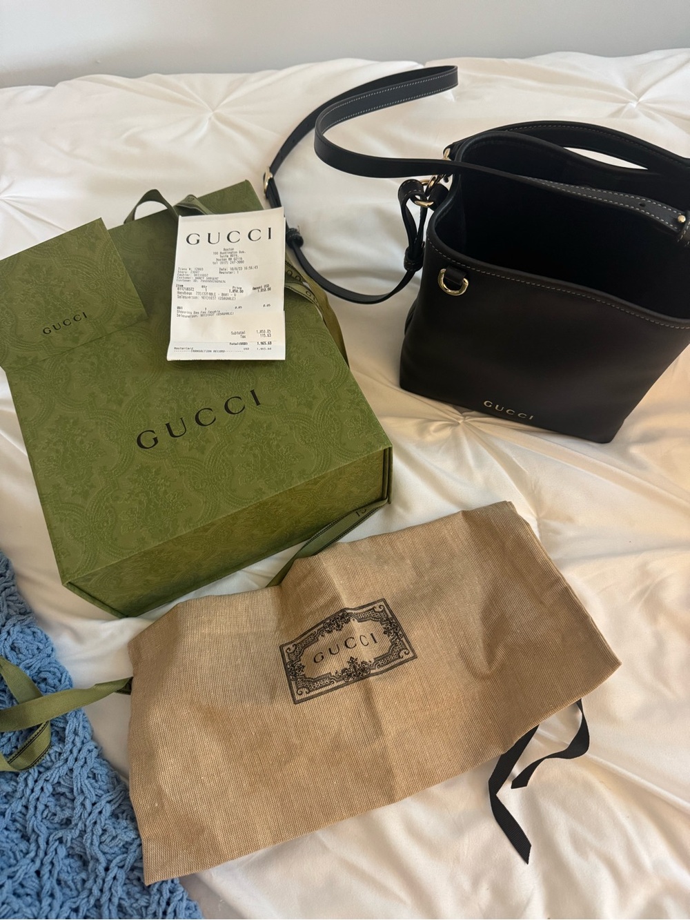Authentic Gucci Black Leather Bucket Crossbody with Gold Hardware
